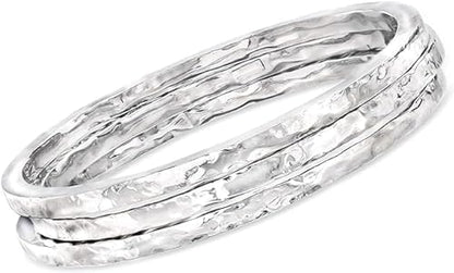 925 Sterling Silver Hammered Bangles For Women, Slender Skinny Stackable Bangles,Round Bangles, Stacking Bracelets, Set of 3 Hammered Bangles BY ISHU JEWELLER - size: 8.5 Inch