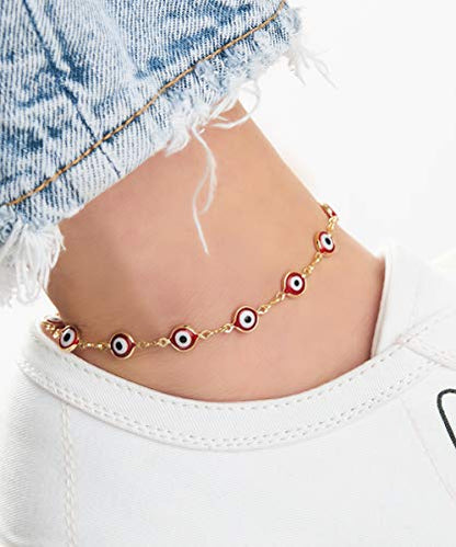 Barzel 18k Gold Plated Evil Eye Anklet Bracelet - Made In Brazil - color: Red