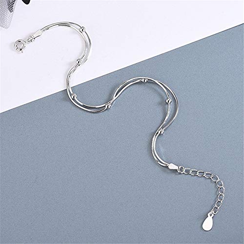 kelistom 925 Sterling Silver Bracelets for Women Teens, Love Heart Charm Chain Bracelet Bangle Fashion Jewelry Gifts - color: beaded chain