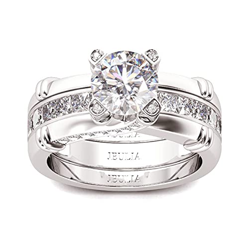 Jeulia Diamond Band Rings for Women cz Sterling Silver Interchangeable Ring Sets Wedding Engagement Anniversary Promise Ring Bridal Sets - color: silver
