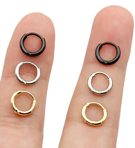 EACHLP Tiny Hoop Earrings 18K Real Gold Plating Surgical Steel Unisex - style: 6MM Hoops