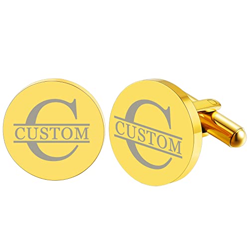 Custom4U Custom Photo Cufflinks for Men Father of the Bride Gifts - color: D-Initial+Name-Gold