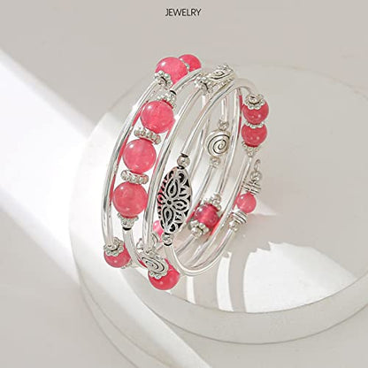FULU AUTUMN Stackable Beaded Bracelets for Women Boho Wrap Silver Bracelet Layered Fashion Jewelry Gifts for Her - color: 17-Rose red