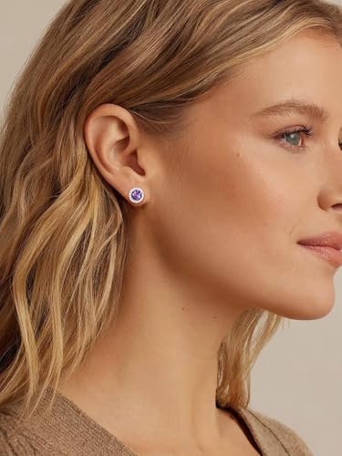 FindChic Birthstone Earrings for Women, Round/Heart/Square/Teardrop Earrings with 925 Sterling Silver Posts & Push Backs, Hypoallergenic Studs with Cubic Zirconia, 12 Months Jewelry with Gift Box - style: 04. April-Diamond (Round)