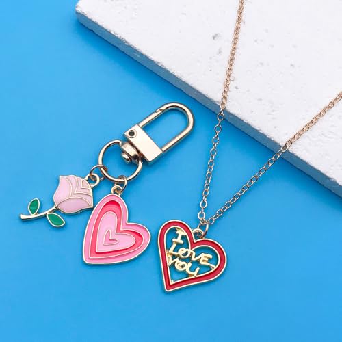 Youdiyla 50pcs Alloy enamel red pink Valentine's Day set Pendant Jewelry Making DIY Keychain Earrings Pendant Various Design Charms for Jewelry Making Bracelets Necklace (SN1045) - color: SN1045