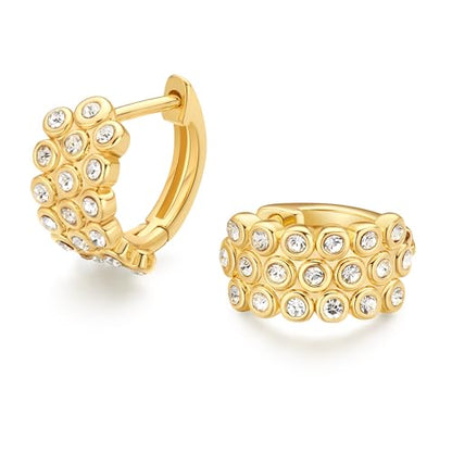 18K Gold Plated Huggie Hoop Earrings for Women, 925 Sterling Silver Post, Hypoallergenic Small Earrings - color: Bezel Huggies