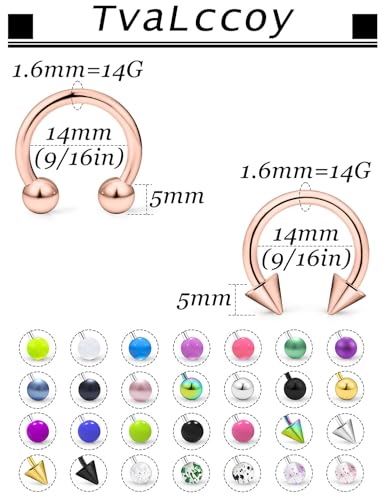 20/18/16/14G Horseshoe Septum Nose Lip Rings Smile Piercings 6/8/10/12/14/16mm Cartilage Helix Daith Earrings Surgical Steel Jewelry for Women Men - size: 14g*9/16in(14mm)