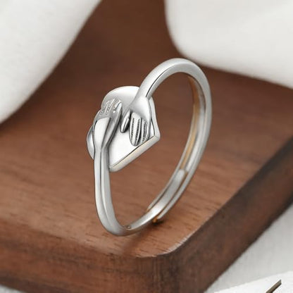 Granddaughter Daughter Hug Ring For Hope Rings, Stainless Steel Inspirational Jewelry Engraved Always With You Love You Forever Message Adjustable Non Tarnish Jewelry Birthday Gift Card - color: Hug Silver Heart