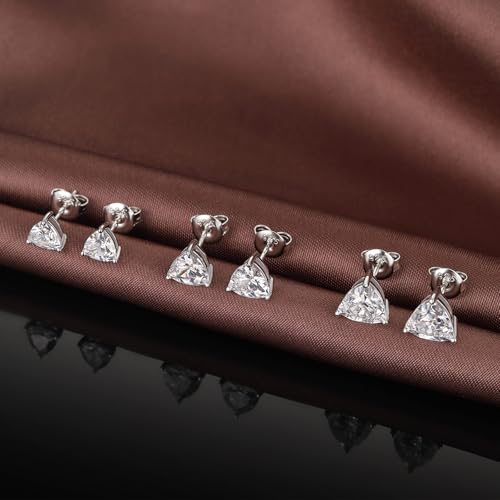 Brilliant Heart-cut/Oval-cut/Trillion-cut/Cushion-cut/Emerald-cut/Marquise-cut Stud, 925 Sterling Silver Cubic Zirconia Stud Earrings for Women Men - style: K-Triangle cut-silver