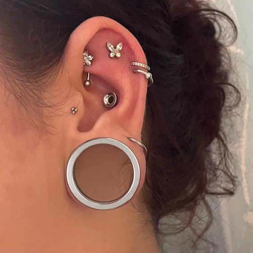 Casvort 22 PCS/16 PCS Hypoallergenic 18G-1'' Comfy Dead Stretching Plugs in 0.5mm Increments Saddle Plugs with Rubber Rings 316 Surgical Stainless Steel Crazy Ear Gauges Body Piercing Jewelry - color: Silver Tunnel 22.5-25mm 12PCS
