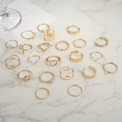 Knuckle Rings Set for Women, Dainty Stackable Midi Rings Simple Stacking Joint Finger Rings Pack Adjustable Cute Butterfly Heart Rings Mixed Size - style: A-22Pcs