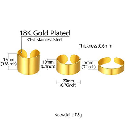Stainless Steel Open Band Ring for Men Women 18K Gold/Black Plated Brush/Smooth Surface Rings Set Minimalist Jewelry(with Gift Box) - color: 08-Gold Smooth Ring Set