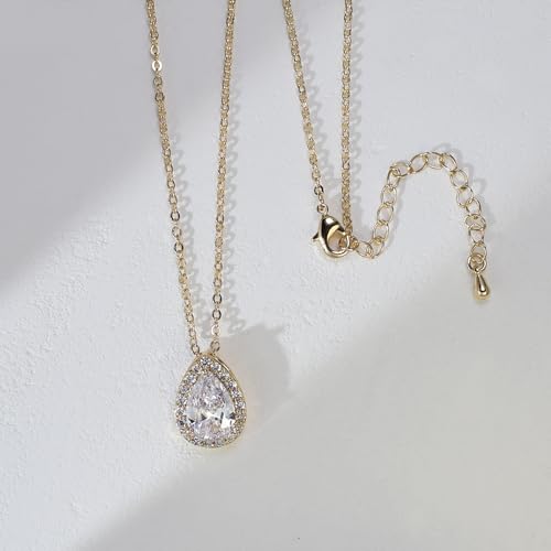 Teardrop Cubic Zirconia Jewelry Set for Women Wedding Prom Bridesmaid Gift | Sparkle Necklace Earrings Bracelet, Bride Formal Party Jewelry - color: Gold