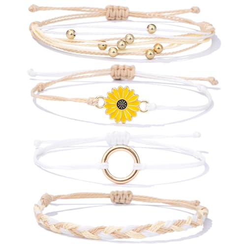 Sunflower Friendship Bracelets Boho Stackable String Bracelets Cute Trendy Gifts for Teen Girls Women - color: Ivory