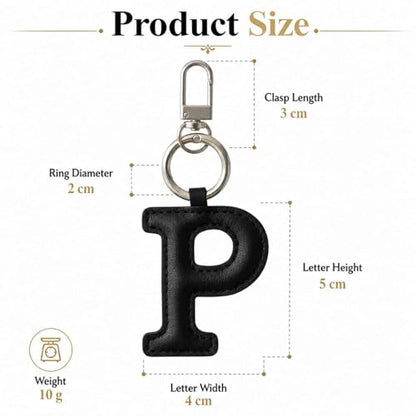 Initial Letter Keychain,Stainless Steel,Colorful Faux Leather Keyring for Backpack,Purse,Car Keys,Gift for Men Women - color: P