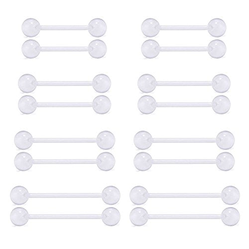 VCMART 14G Plastic Tongue Rings Plastic Nipple Rings for Surgery Clear Tongue Ring Nipple Piercings Glow in Dark Flexible Acrylic Straight Barbell Piercing Retainer for Work Sports 12/14/16/18MM - color: A1 -12/14/16/18mm