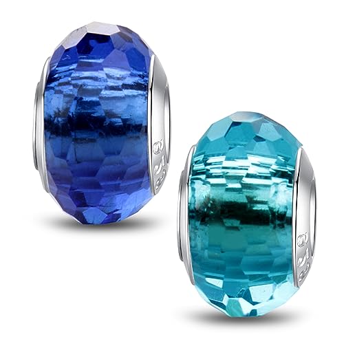 MICOO 925 Sterling Silver Charms for Bracelets,Fashion DIY Dangle Pendants Beads Simulated Birthstone Charms,Birthday Gifts for Women - color: 2 Dark blue and light blue Charms