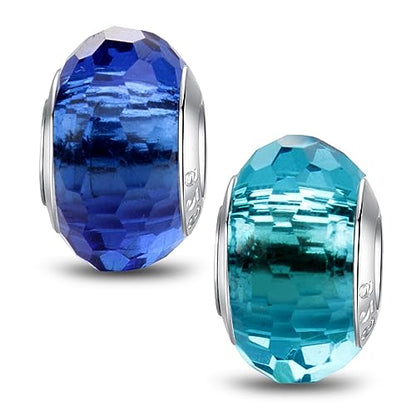 MICOO 925 Sterling Silver Charms for Bracelets,Fashion DIY Dangle Pendants Beads Simulated Birthstone Charms,Birthday Gifts for Women - color: 2 Dark blue and light blue Charms
