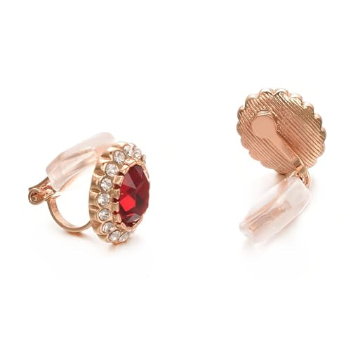 Yoursfs Vintage Crystal Clip On Earrings For Women Platinum Plated Rhinestone Clip On Earrings Non Pierced Oval Shap Cubic Zirconia Earring Hypoallergenic Jewelry - style: Red crystal clip-on earrings