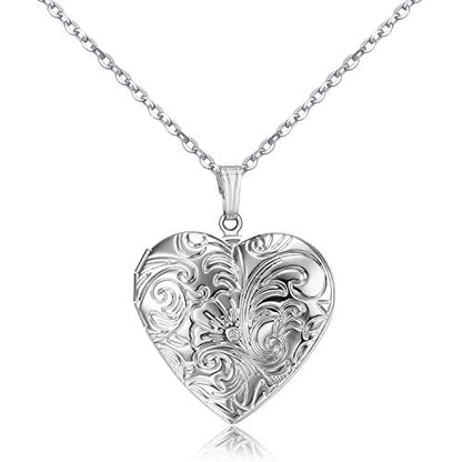 Locket Necklace that Holds Pictures Flower Lockets Pendant Necklaces Birthday Gifts Jewelry - style: Silver Heart