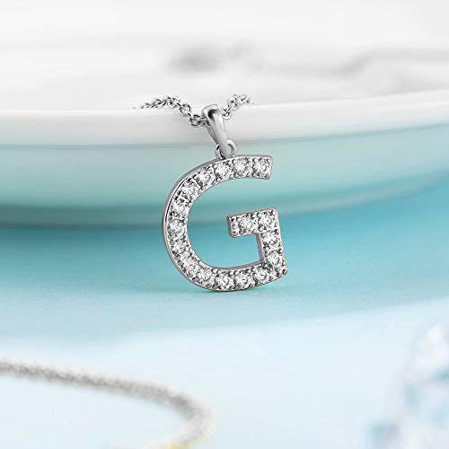 Tarsus Initial Cubic Zirconia Necklace for Women Teens | Jewelry Gifts for Women Adjustable Chain 18" + 2" - style: Silver-G-Diamond style