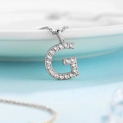 Tarsus Initial Cubic Zirconia Necklace for Women Teens | Jewelry Gifts for Women Adjustable Chain 18" + 2" - style: Silver-G-Diamond style