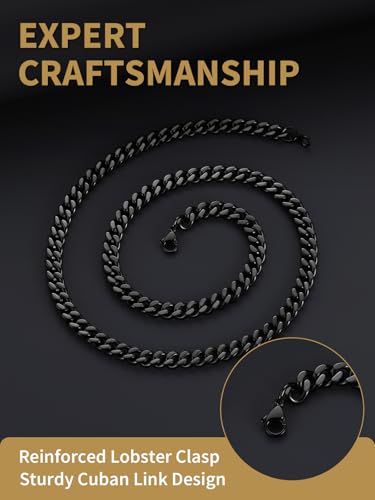 FindChic Men Curb Chain Necklace 18K Gold Plated/Stainless Steel/Black Chunky Double Tight Cuban Link Hip Hop Neck Chains for Men Boys 3.5MM/5MM/6MM/7MM/9MM/12MM 14''-30'' 8 Length Options (Send Gift Box) - color: A.7mm Width-Black, size: 18 inches
