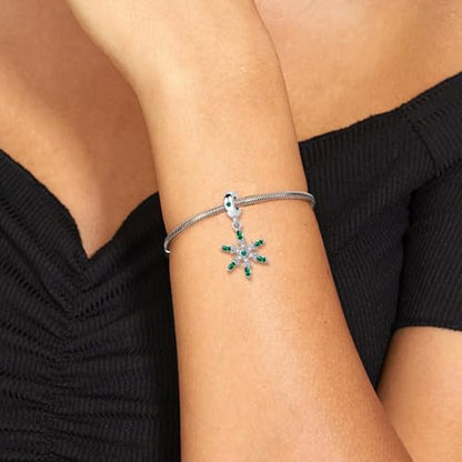 Snowflake Dangle Charm Birthstone Bead Compatible with Pandora Bracelet Women Christmas Gift - color: Green