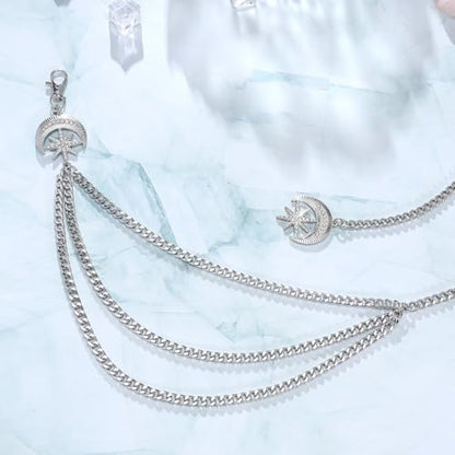 3 Layered Metal Waist Chain Belt for Women Moon & Sun Belly Belt Body Chain Jewelry for Dress Jeans - color: Silver-Rhinestone