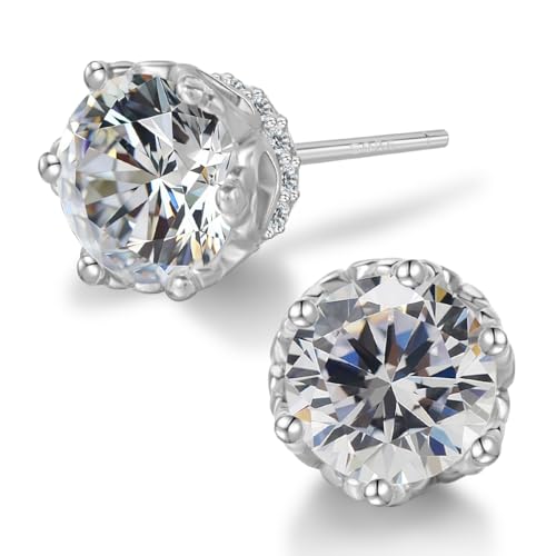 Hypoallergenic Cubic Zirconia Stud Earrings for Women & Men 24K Gold Plated Sterling Silver Post, CZ Simulated Diamond Halo Studs Sensitive Ear Friendly Gift (ED-31) - color: White Gold 04