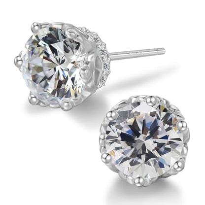 Hypoallergenic Cubic Zirconia Stud Earrings for Women & Men 24K Gold Plated Sterling Silver Post, CZ Simulated Diamond Halo Studs Sensitive Ear Friendly Gift (ED-31) - color: White Gold 04