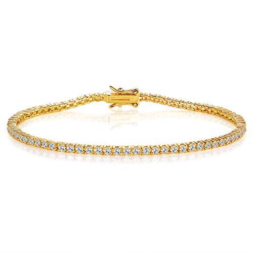 Gemsme 2.0MM Tennis Bracelet for Women and Men，18K White/Yellow Gold Plated Round 2mm Cubic Zirconia Classic Tennis Bracelet - color: Gold Plated, size: 7.5 inch