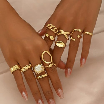 Chunky Rings for Women Stackable Vintage Adjustable Rings for Women Gold Statement Stone Ring Set Non Tarnish Vintage Jewelry - style: Gold 5