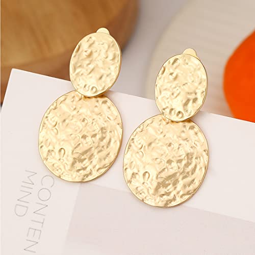 Matte Gold Vintage Clip Drop Earrings for Women Clip on Earrings Statement Earrings Gift for Mom