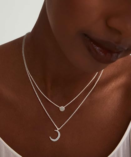 Valloey Rover Gold Necklaces for Women | Dainty 14K Gold/Sterling Silver Plated Cubic Zirconia Star Moon Pendant Necklaces Twist Rope Chain Simple Jewelry for Women - style: Silver-Dot