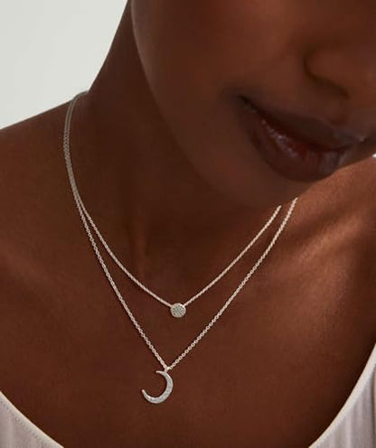 Valloey Rover Gold Necklaces for Women | Dainty 14K Gold/Sterling Silver Plated Cubic Zirconia Star Moon Pendant Necklaces Twist Rope Chain Simple Jewelry for Women - style: Silver-Dot