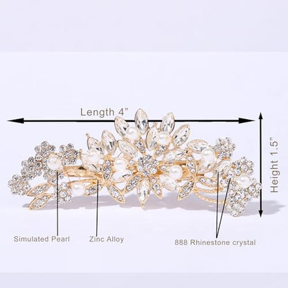 Hapibuy Crystal Rhinestone Pearl Hair Comb Gold Wedding Bridal Hair Pins Accessory - color: Gold-Hair Clip
