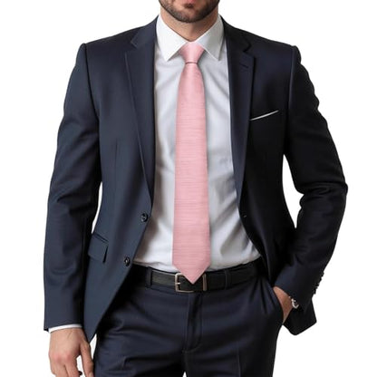 Dubulle Mens Paisley Striped Tie Woven Necktie for Men and Handkerchief Cufflinks Set Wedding Formal Business - color: Blush Rose Gold