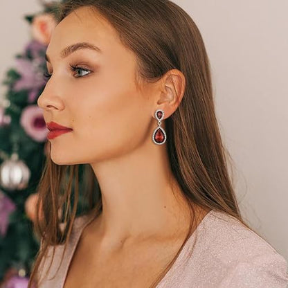 EVER FAITH Women's Austrian Crystal Wedding Tear Drop Dangle Earrings | Bridal Prom Jewelry for Bride Bridesmaid - color: Purple Silver-Plated-Base