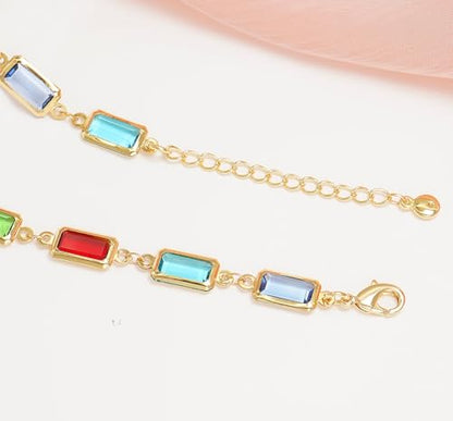 18K Gold Plated Anklet for Women Multicolor Crystal Ankle Bracelets Boho Adjustable Chain Anklets - color: Large Rectangle