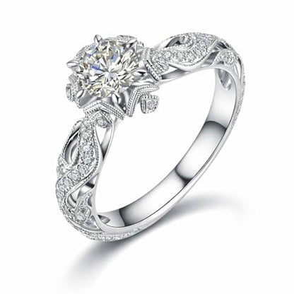 925 Sterling Silver Plated Diamond Ring Hollow Out Flower Ring Cz Simulated Diamond Star Ring Crystal Rings Delicate Everyday Ring for Women (Silver, 8) - size: 8