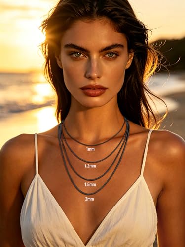 FaithHeart 1/1.2/1.5/2mm Snake Chain Necklace for Women, Silver/Black/14K Gold/Rose Gold Plated Stainless Steel Snake Necklace Smooth Dainty Thin Women's Chains, Length 14-30" with Gift Box - color: Black