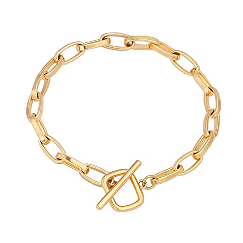 SOFYBJA 18k Gold Plated Personalized Chunky Cuban Oval Link Chain Bracelets for Men Toggle Rope Bracelet Jewelry for Women - style: Paperclip Chain Link Bracelet