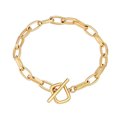 SOFYBJA 18k Gold Plated Personalized Chunky Cuban Oval Link Chain Bracelets for Men Toggle Rope Bracelet Jewelry for Women - style: Paperclip Chain Link Bracelet