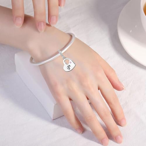 KunBead Initial A-Z Letter Pink Heart Alphabet Birthday Dangle Love Charms Compatible with Pandora Charm Bracelet for Auntie Friend Sister Mom Daughter Nana Granddaughter Wife - style: Letter P