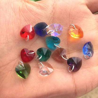 1 Set Dangle Birthstone Charm Drops 10mm Valentine Love Heart Crystal Beads Silver Plated Open Jump Rings (12pcs) - size: Heart charm with jump rings (1 Set/12pcs)