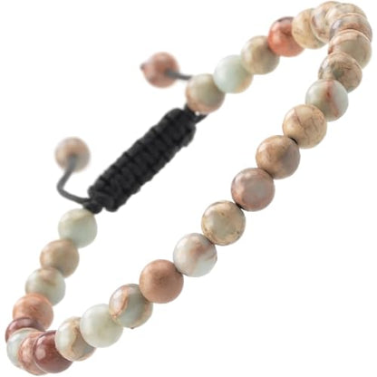 MASSIVE BEADS Natural Healing Power Gemstone Crystal Beads Unisex Adjustable Macrame Bracelets - color: Imperial Jasper, size: 6mm