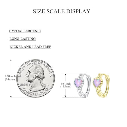 BISAER 14K Gold Plated Heart Opal Huggie Hoop Earrings for Women Trendy | Dainty Twisted Rope Round Small Hoop Earrings, Original Design Y2K Cute Jewelry Gift, Lightweight Comfortable & All Day Wear - color: Silver