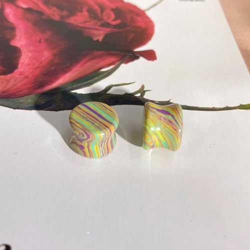 Rainbow Stone Double Flare Ear Plugs Tunnels Natural Organic Stones Expander Ears Piercing Stretcher Gauge Plug for Women Men Fashion Body Jewelry - color: 12mm(1/2")