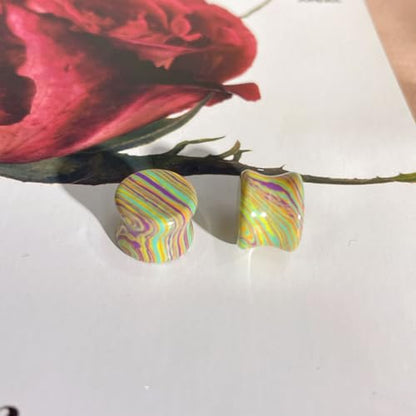 Rainbow Stone Double Flare Ear Plugs Tunnels Natural Organic Stones Expander Ears Piercing Stretcher Gauge Plug for Women Men Fashion Body Jewelry - color: 12mm(1/2")